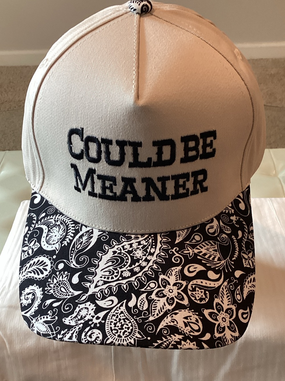 Zenana Outfitters Beige & Black Paisley 'COULD BE MEANER' Cap